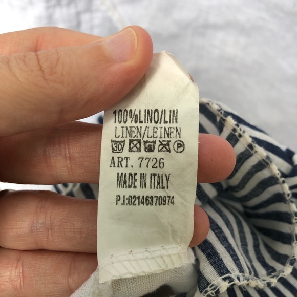 AMO 100% Linen Lagenlook Midi Dress White Navy Stripes Layered Italy with Scarf - Picture 14 of 14